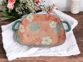 Lemon Tree Pink Ceramic Deep Square Plate – Elegant Serving Dish for Snacks, Salads & Fruits | Microwave & Dishwasher Safe